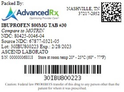 Ibuprofen 800mg Tab Qty 30 Ndc 80425 0046